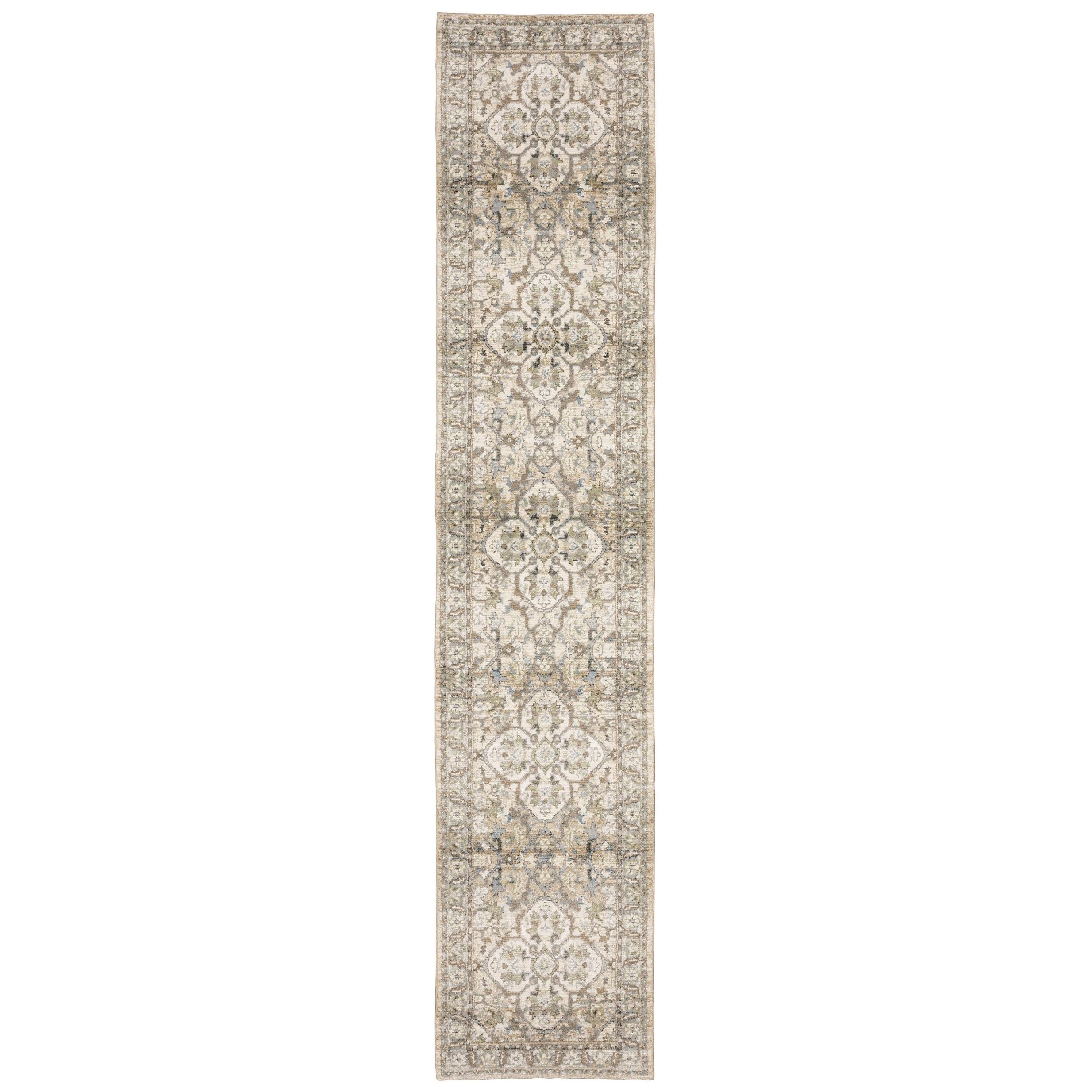 3'X12' Beige And Ivory Medallion Runner Rug