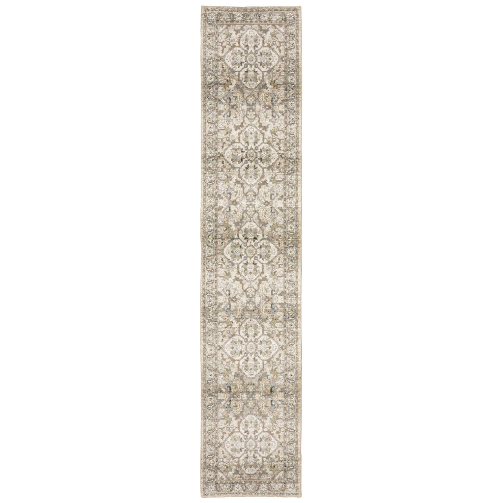 3'X12' Beige And Ivory Medallion Runner Rug - 99fab 