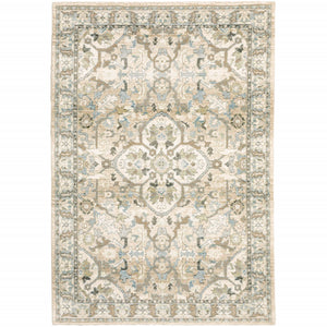 5'X8' Beige And Ivory Medallion Area Rug