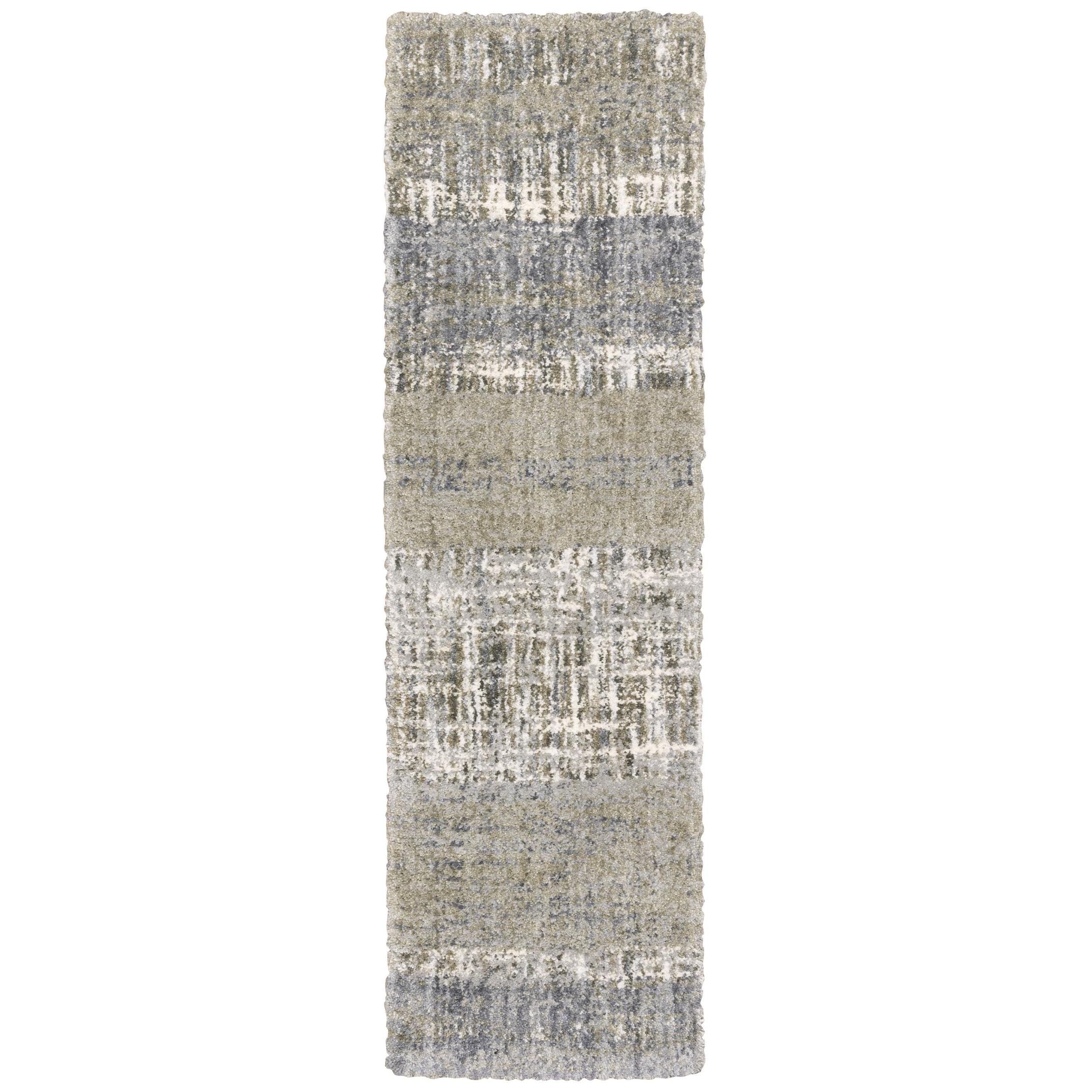 2'X8' Grey And Ivory Abstract Lines  Runner Rug