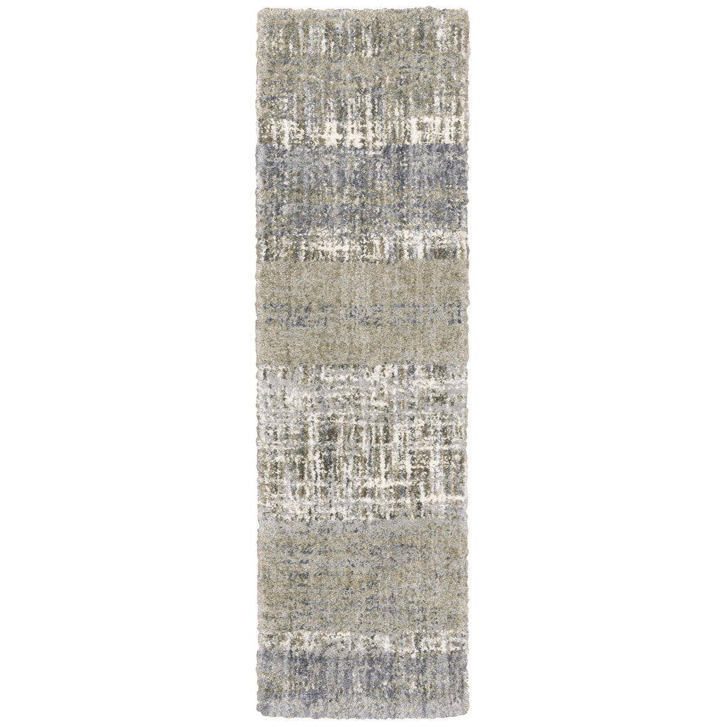 2'X8' Grey And Ivory Abstract Lines  Runner Rug - 99fab 