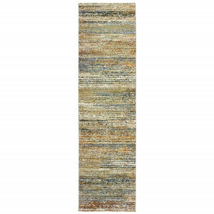 2'X8' Gold And Green Abstract Runner Rug