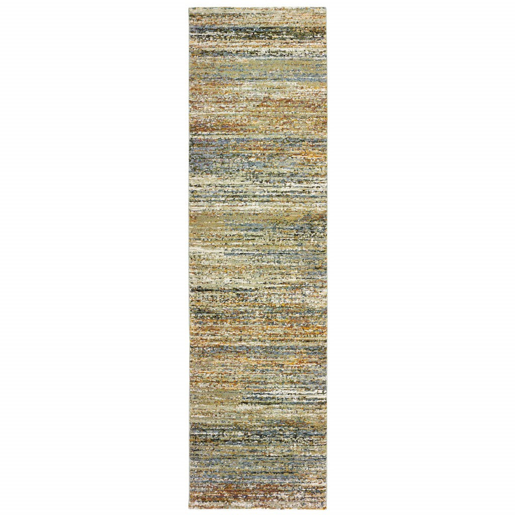 2'X8' Gold And Green Abstract Runner Rug - 99fab 