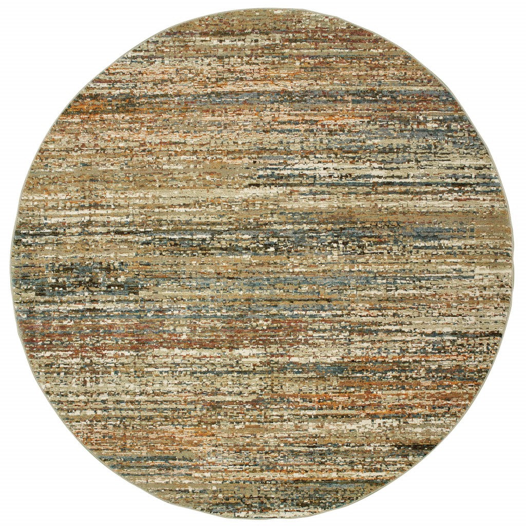 7' Round Gold And Green Abstract Area Rug - 99fab 