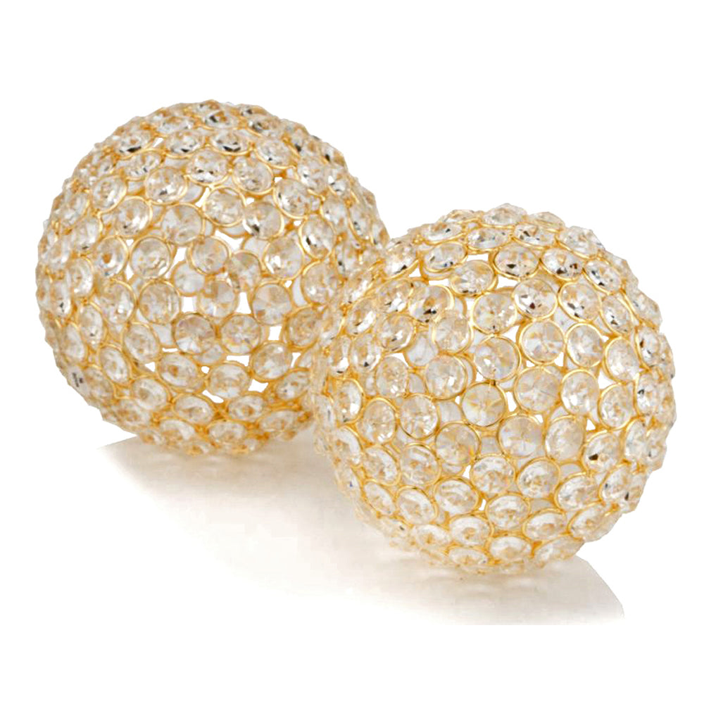 Set Of Two 5" Gold And Faux Crystal Bling Spheres