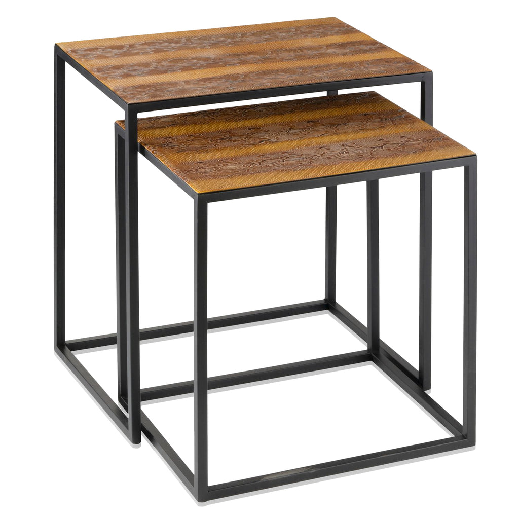 Set Of 2 Rectangular Black Powder Coated Frame And Rattlesnake Faux Leather Top Nesting End Tables - 99fab 