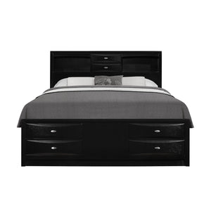 Solid Wood Queen Black Eight Drawers Bed