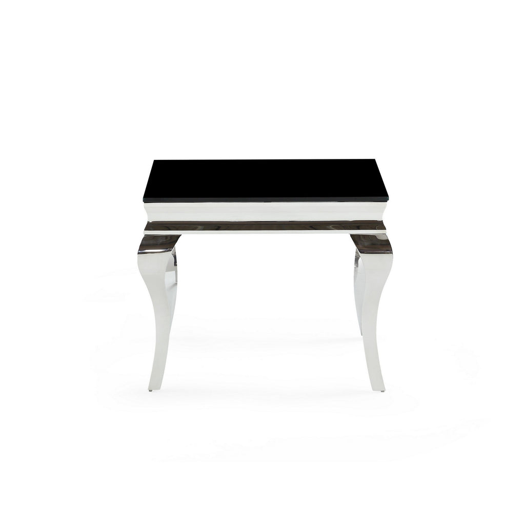 Silver Tone Black Glass Top End Table - 99fab 