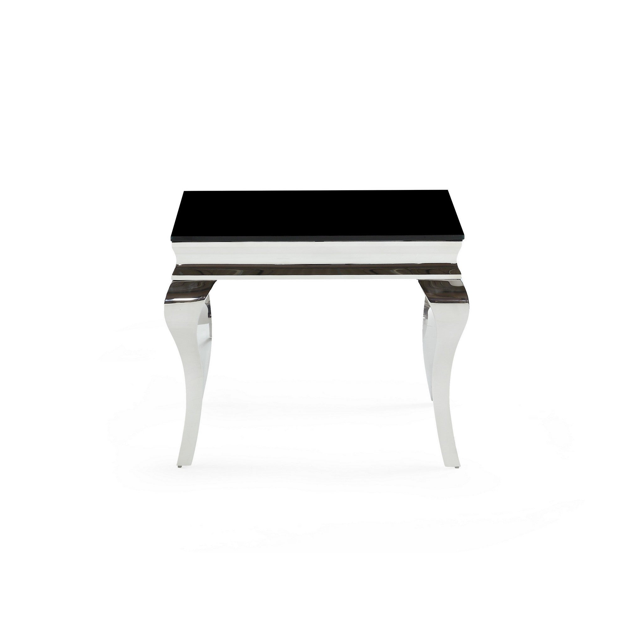 Silver Tone Black Glass Top End Table