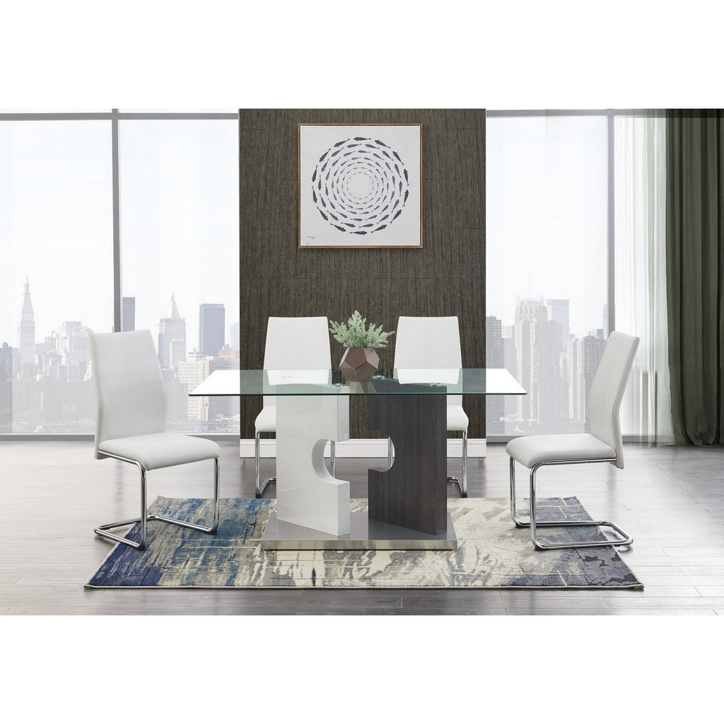 Contemporary Puzzle Gray and White Double Base Glass Dining Table - 99fab 