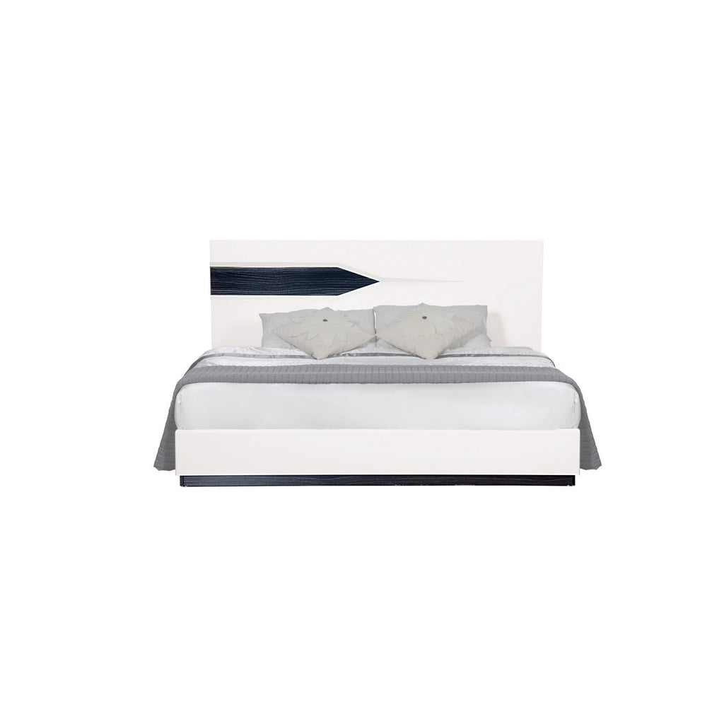 White Tone Quekingen Bed With Dark Grey Zebrano Details On Headboard And Bottom Rail Accent - 99fab 