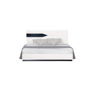 White Tone Quekingen Bed With Dark Grey Zebrano Details On Headboard And Bottom Rail Accent