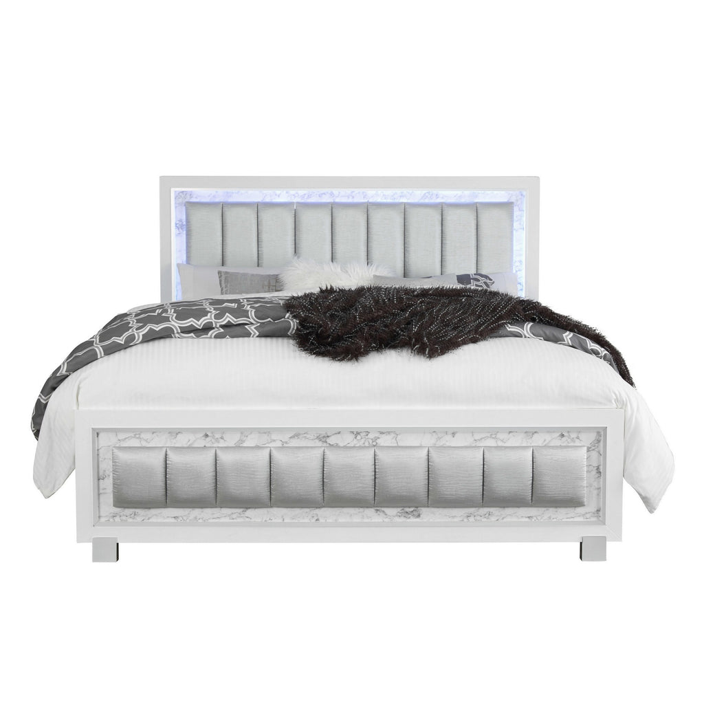 Modern Luxurious White Full Bed With Padded Headboard  Led Lightning - 99fab 