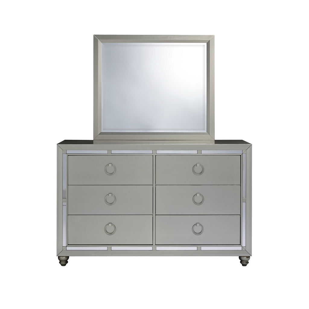 Modern Silver Tone Mirror With Sleek Wood Trim - 99fab 