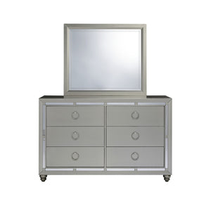 Modern Silver Tone Mirror With Sleek Wood Trim