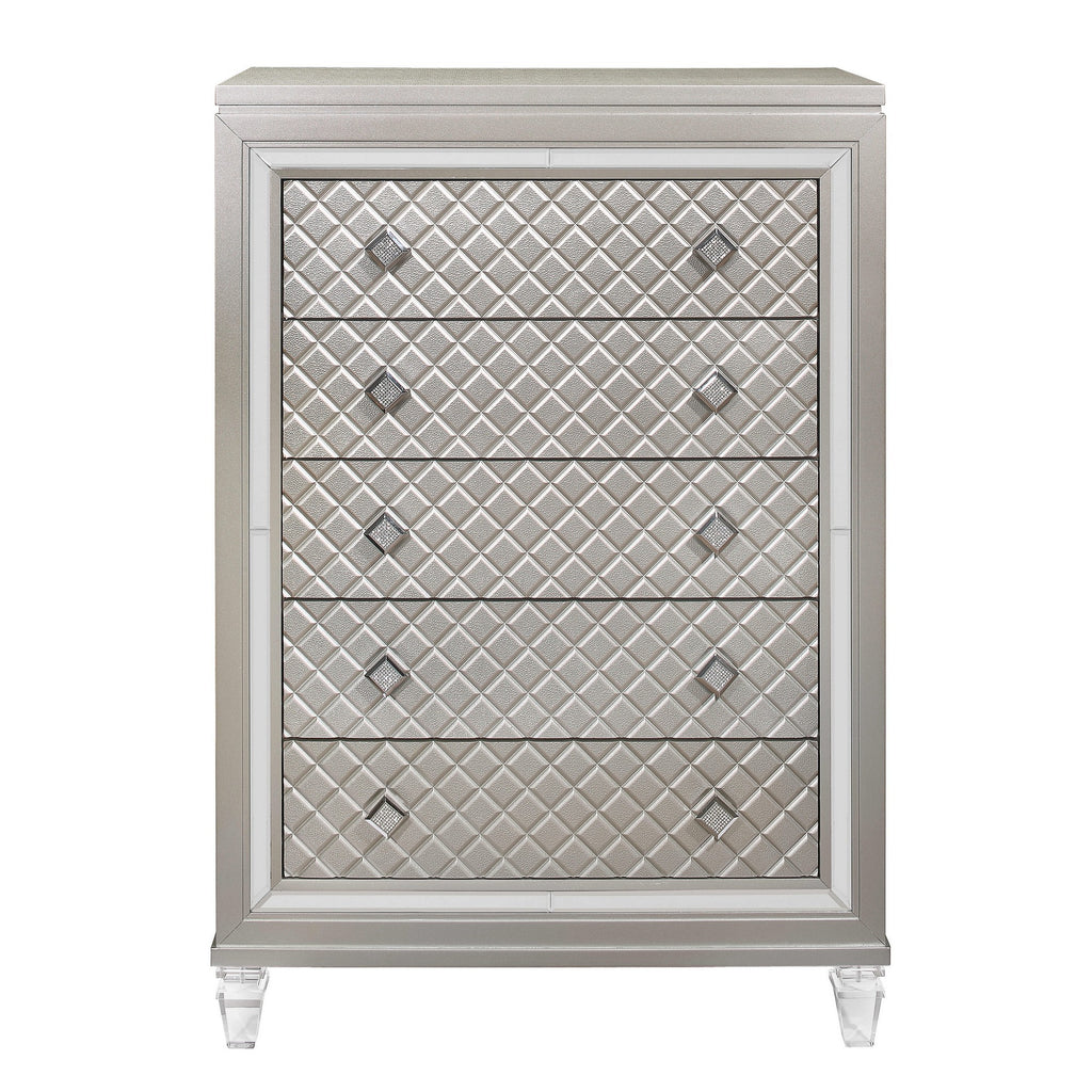 Champagne Toned Chest With Tapered Acrylic Legs And 5 Drawers - 99fab 