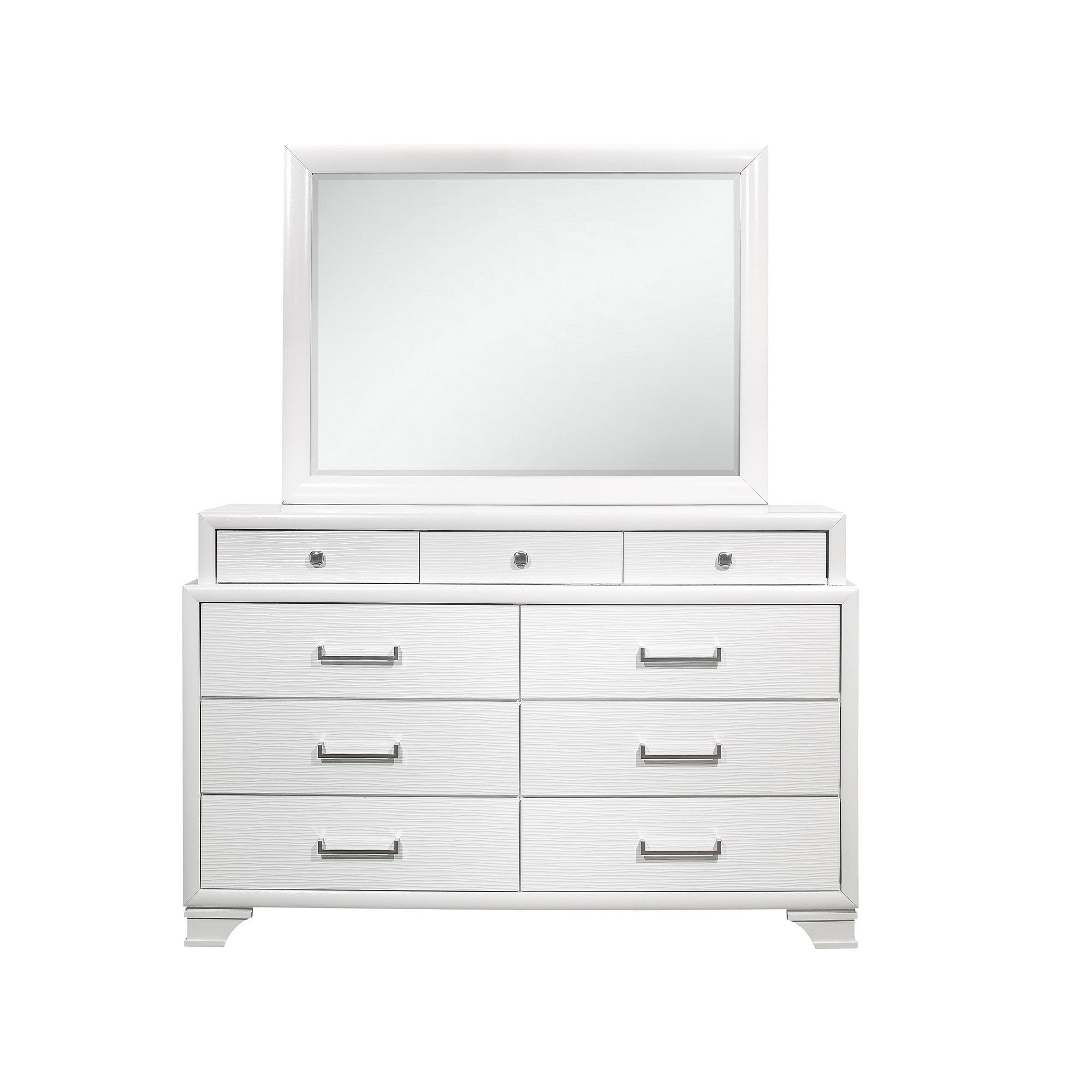 59" White Solid Wood Mirrored Nine Drawer