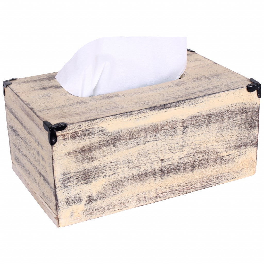 Rustic Yellow Washed Mango Wood Rectangular Tissue Holder - 99fab 