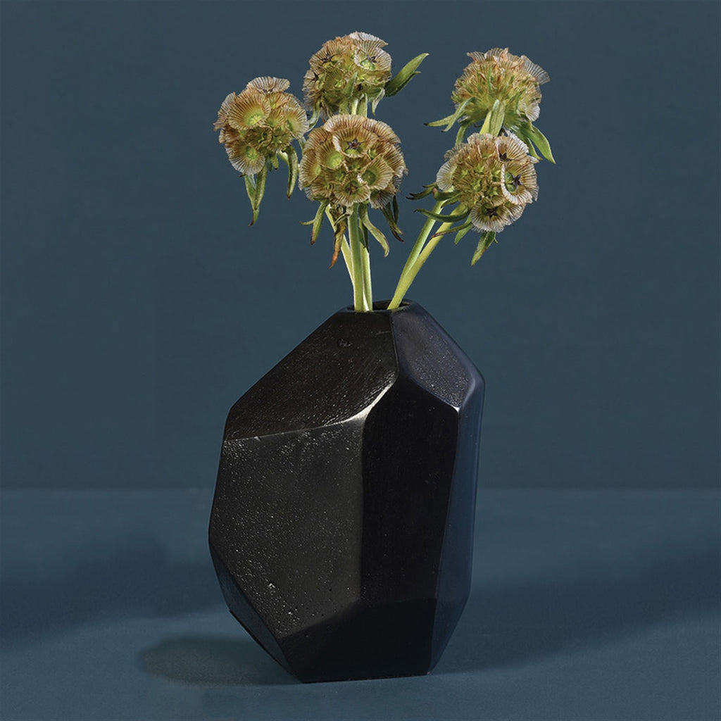 Modern Dark Charcoal Finish Faceted Metal Vase - 99fab 