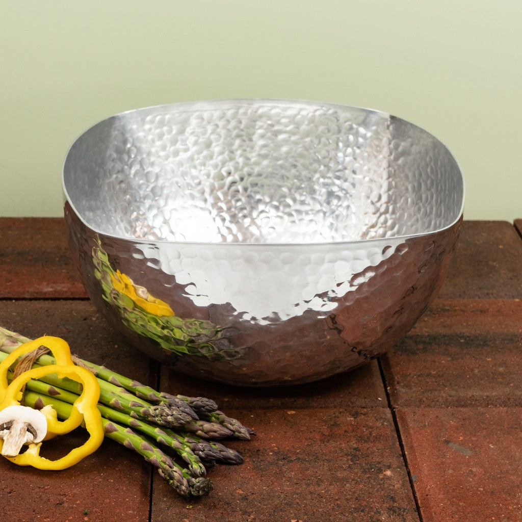 Handcrafted Hammered Stainless Steel Square Centerpiece Bowl