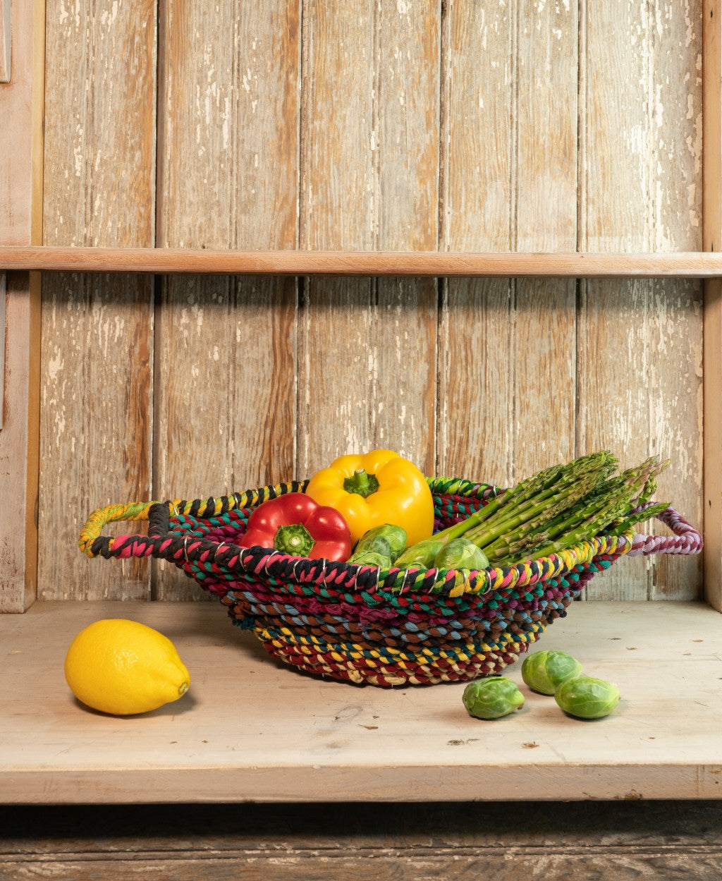 Colorful Braided Jute Centerpiece Basket With Handles