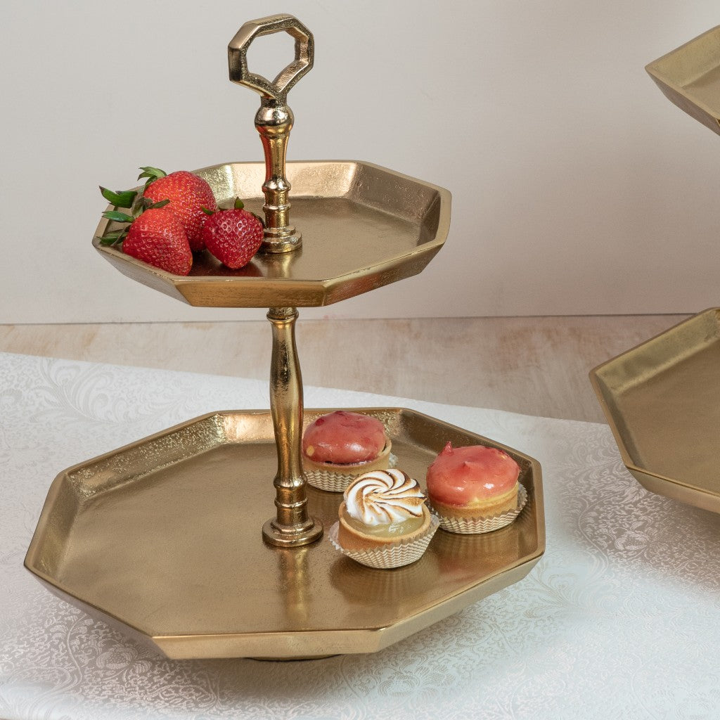 11" Gold Octagon Solid Color Two Tier Tray