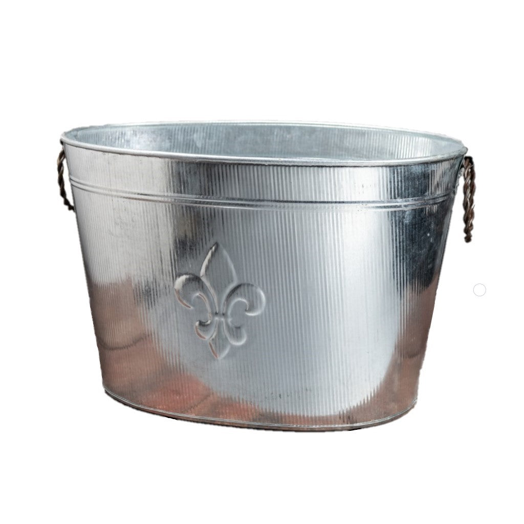 Oval Silver Ribbed Fleur De Lis Beverage Tub - 99fab 