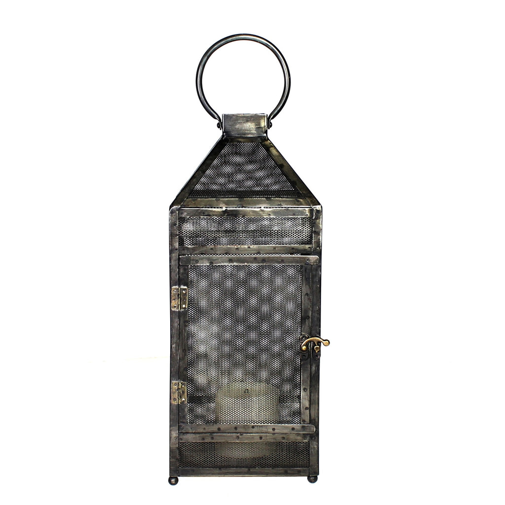 Rustic Industrial Gray Mesh And Metal Lantern - 99fab 