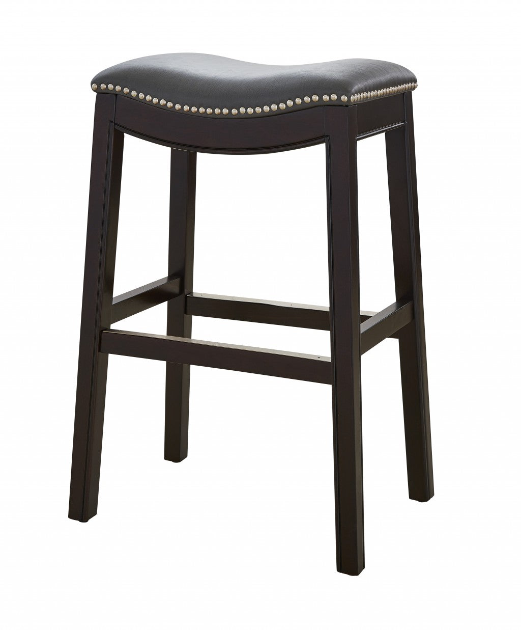 30" Espresso And Gray Saddle Style Counter Height Bar Stool