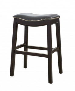 25" Espresso And Gray Saddle Style Counter Height Bar Stool