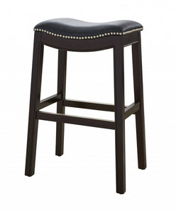 30" Espresso And Black Saddle Style Counter Height Bar Stool