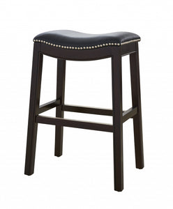 25" Espresso And Black Saddle Style Counter Height Bar Stool