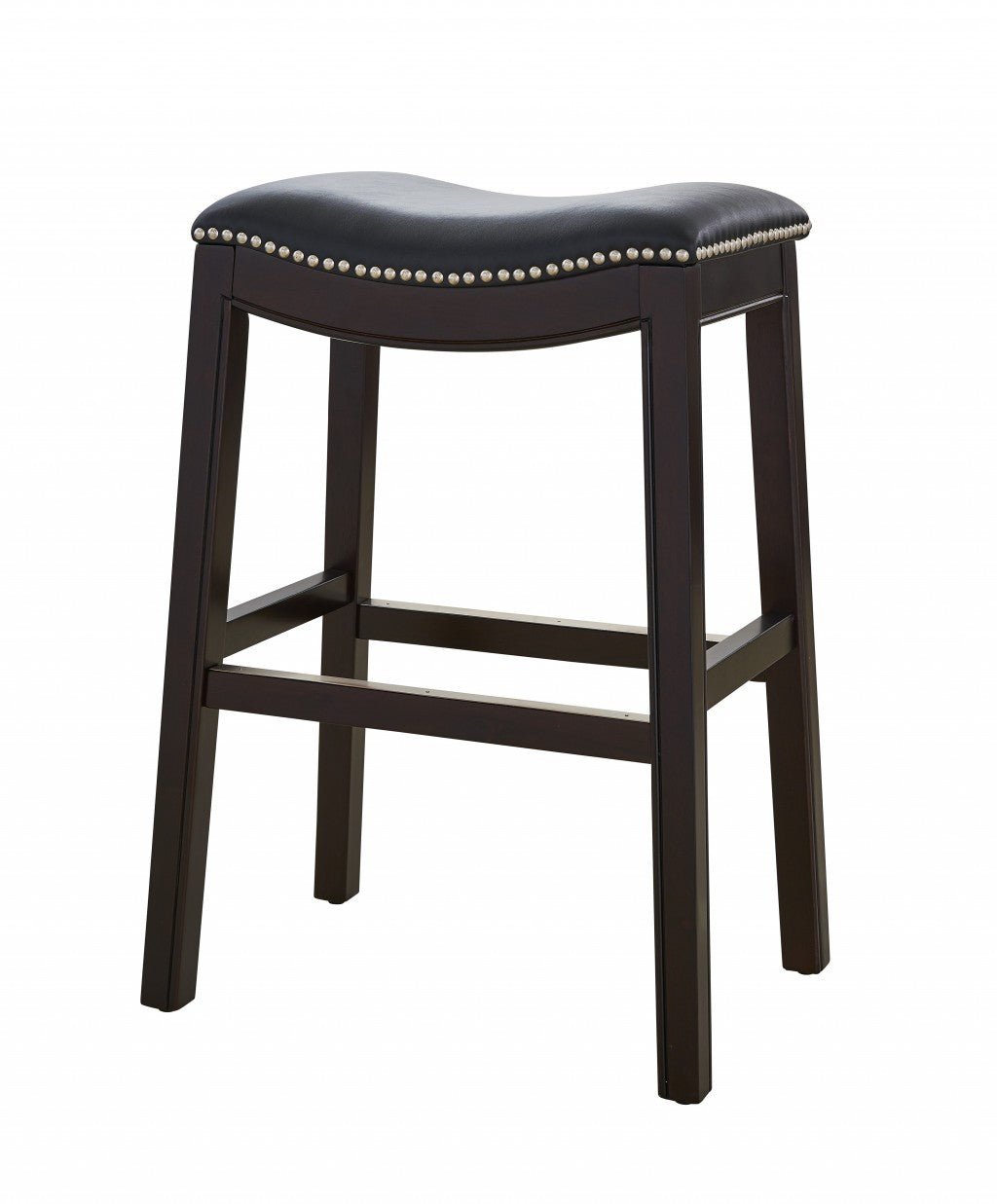 25" Espresso And Black Saddle Style Counter Height Bar Stool