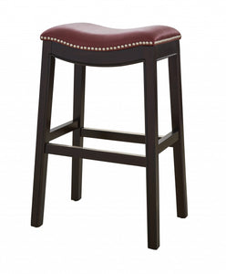 30" Espresso And Red Saddle Style Counter Height Bar Stool