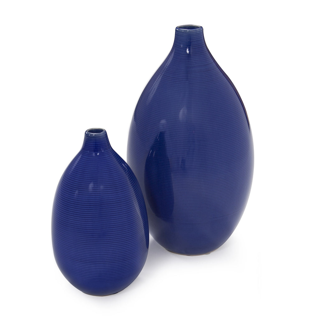 Set Of 2 Deep Indigo Blue Ceramic Bulb Vases - 99fab 