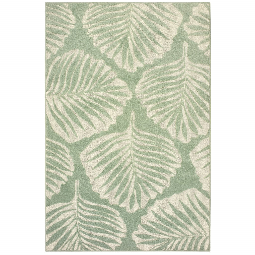 9' X 12' Tropical Light Green Ivory Palms Indoor Outdoor Rug - 99fab 