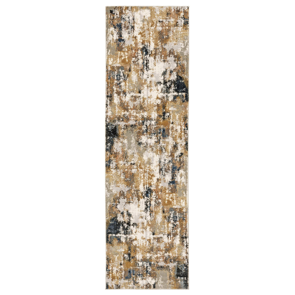8' Ivory Gray Abstract Sectors Indoor Runner Rug - 99fab 