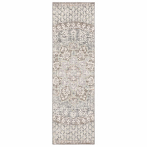 7' Ivory Grey Distressed Oversize Medallion Indoor Runner Rug