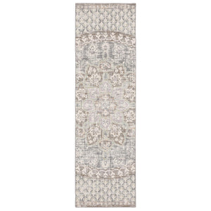 7' Ivory Grey Distressed Oversize Medallion Indoor Runner Rug