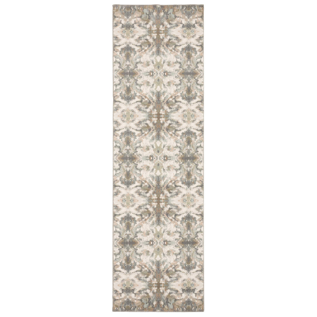 7' Ivory Gray Abstract Ikat Indoor Runner Rug - 99fab 