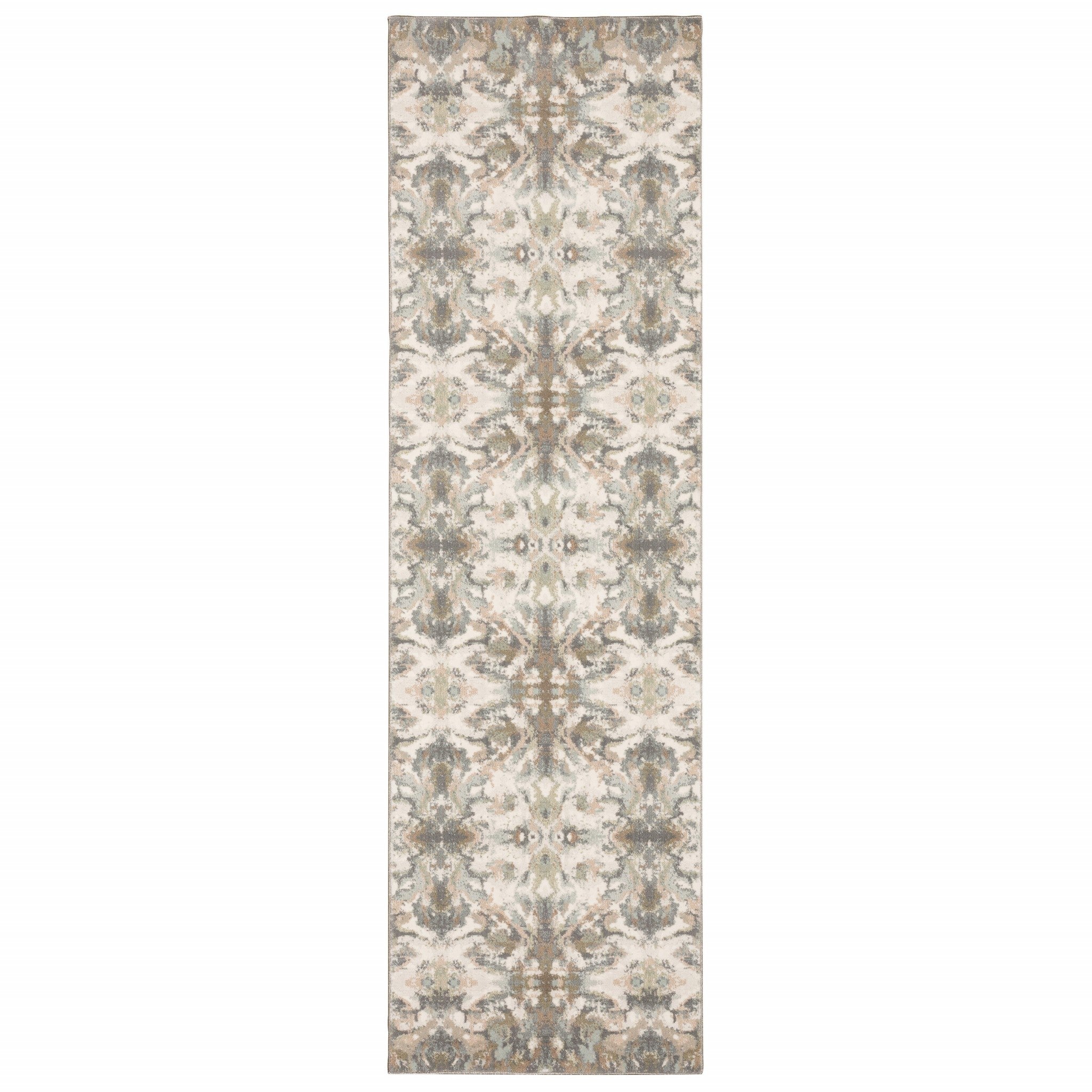 7' Ivory Gray Abstract Ikat Indoor Runner Rug