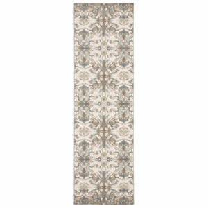 7' Ivory Gray Abstract Ikat Indoor Runner Rug