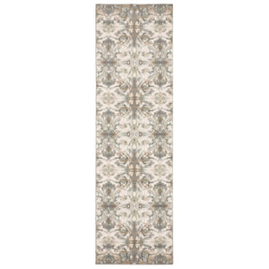 7' Ivory Gray Abstract Ikat Indoor Runner Rug