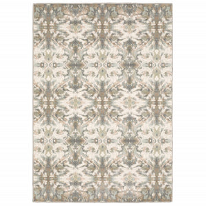 5' X 8' Ivory Gray Abstract Ikat Indoor Area Rug