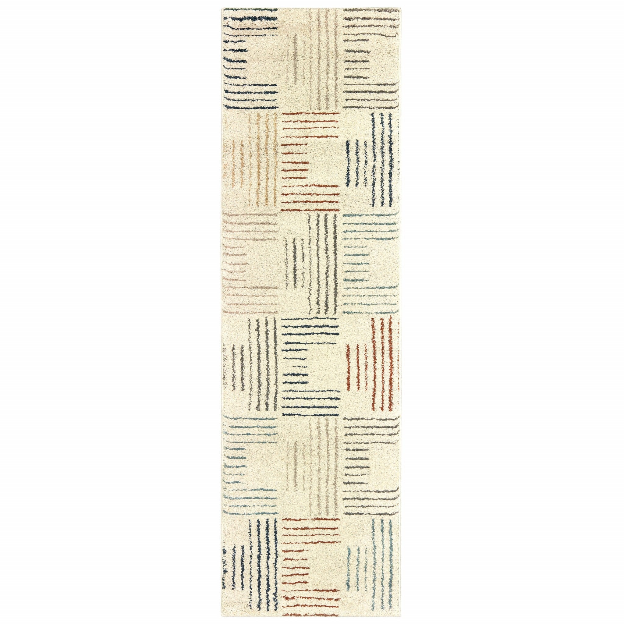 8' Ivory Multi Neutral Tone Scratch Indoor Runner Rug