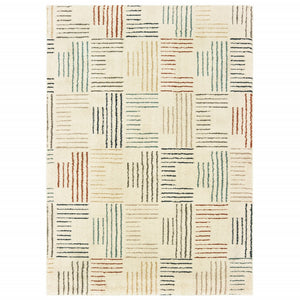 7' X 10' Ivory Multi Neutral Tone Scratch Indoor Area Rug