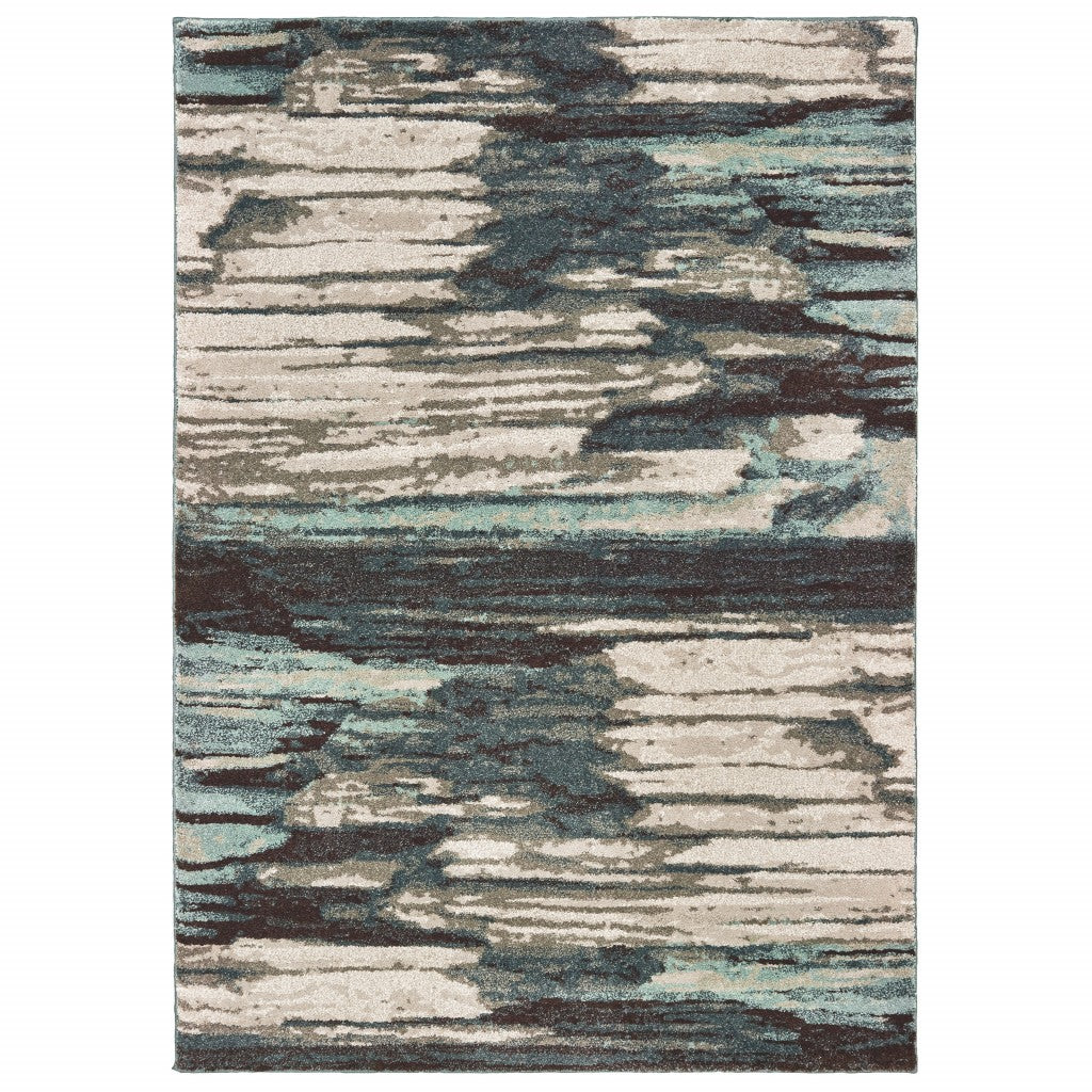 3' X 6' Ivory Blue Gray Abstract Layers Indoor Area Rug