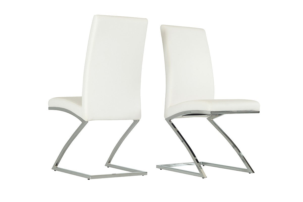 Set Of 2 Modern White Faux Leather And Chrome Dining Chairs