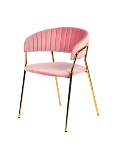 Set Of 2 Curved Chic Pink And Gold Velour Dining Chairs