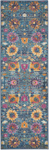 6' Blue And Orange Floral Power Loom Runner Rug